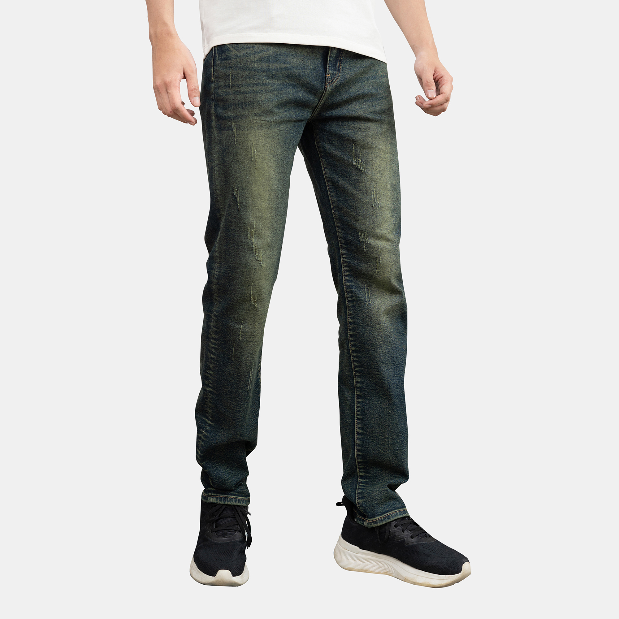 Quần jean nam xanh rêu xước JONATHAN QJ045 vải denim cao cấp co dãn nhẹ 4 chiều, form dáng chuẩn đẹp, hottrend