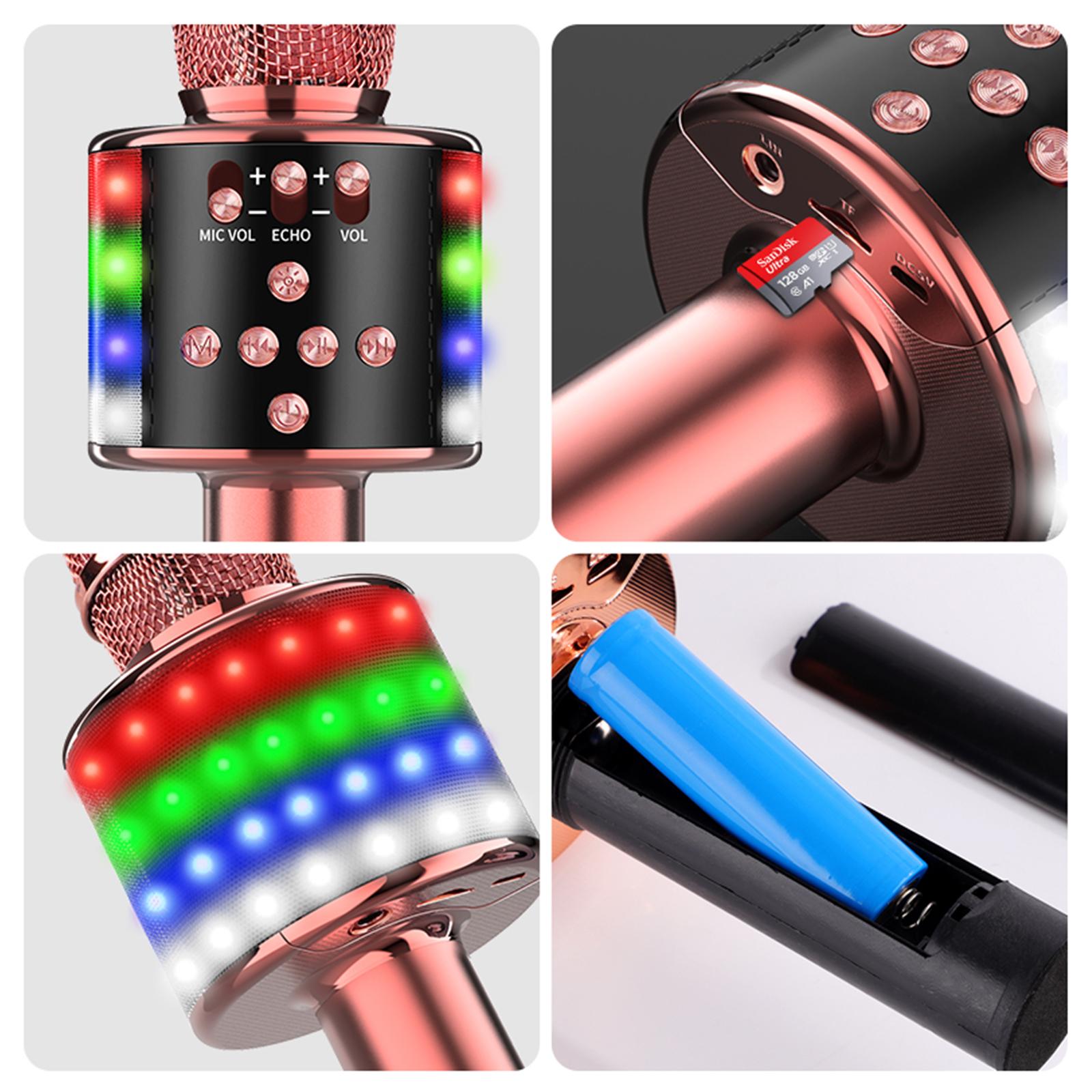 Micrô Hát Karaoke Bt Không Dây Với Đèn Led Đầy Màu Sắc D168