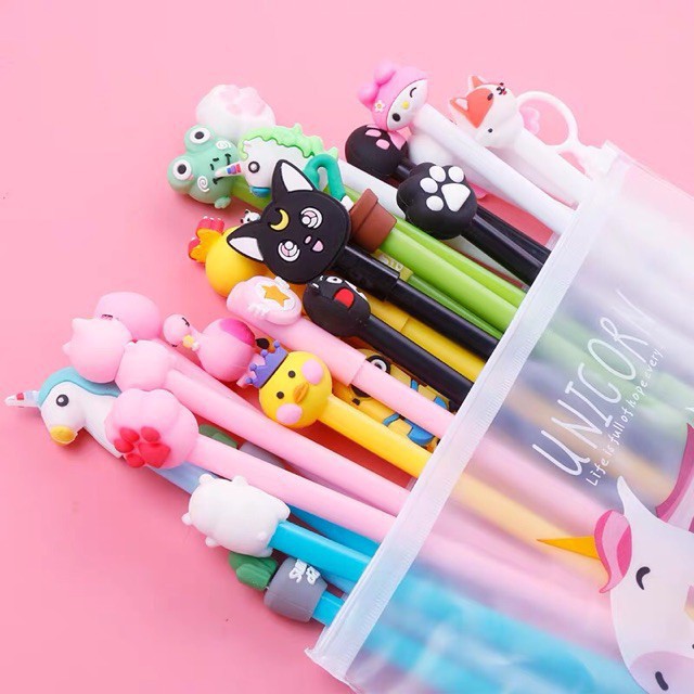 Set 20 chiếc bút mực nước cute kèm túi zip