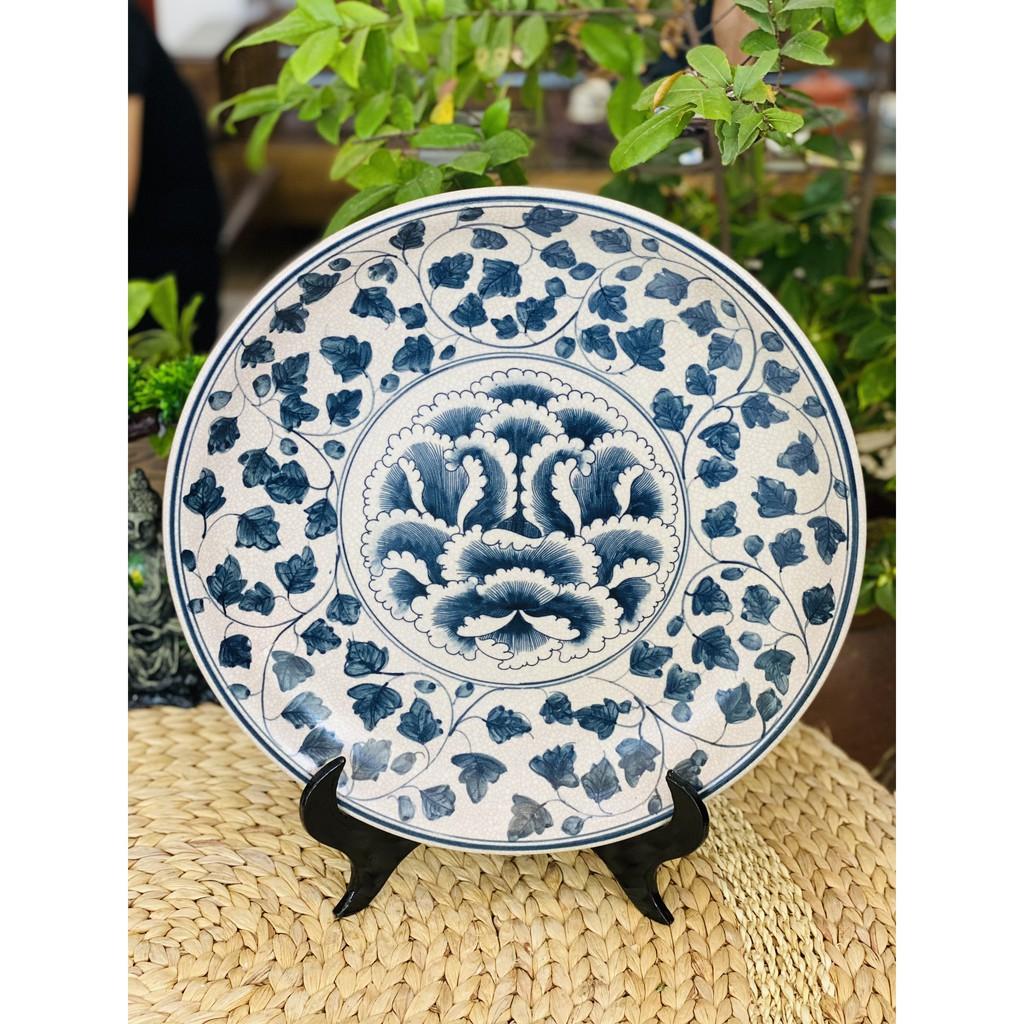 Đĩa cảnh Đĩa trang trí hoa văn để bàn men rạn cổ Bát Tràng 35cm