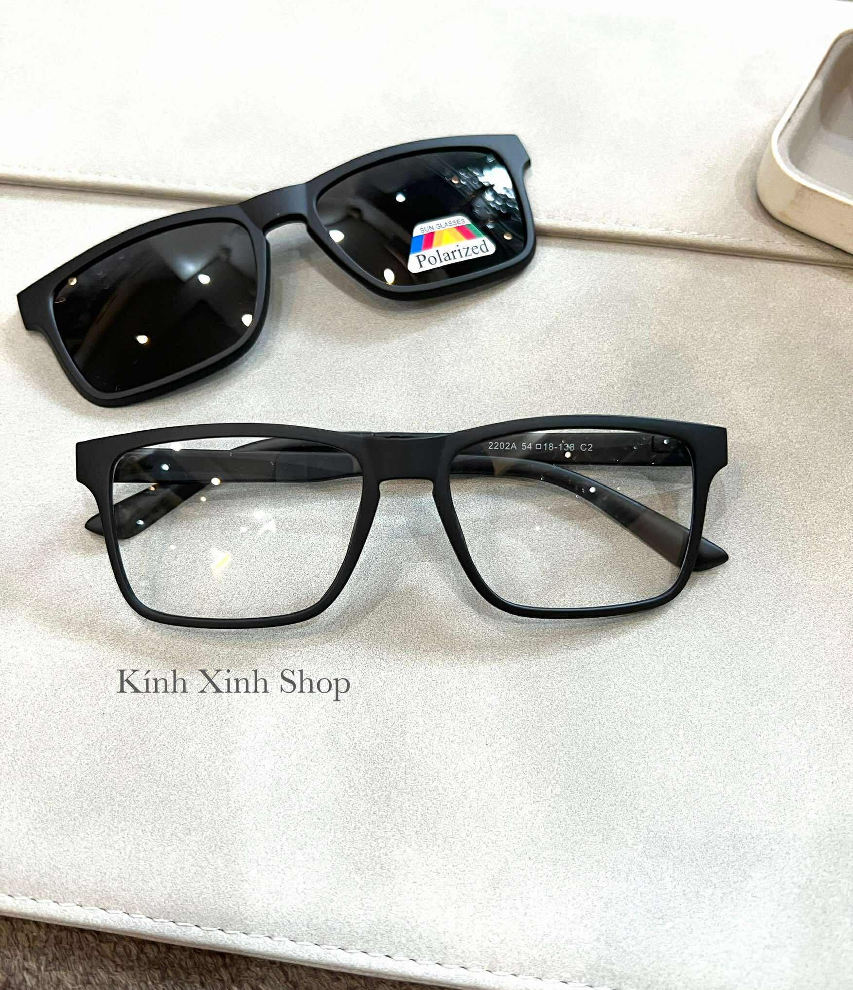 Kính Râm Cận, Gọng Kính Cận, Kính Mát 2 Tròng 2in1 Mắt Vuông Gọng Ultem
