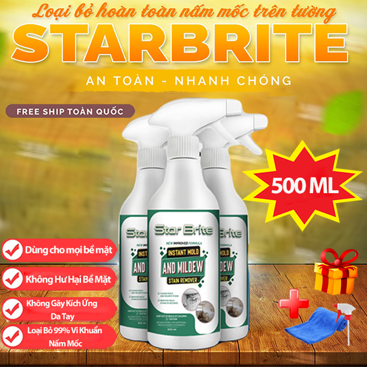 [Tặng Khăn Lau] Chai Xịt Tẩy Mốc Tường STAR BRITE 500ml - Làm Sạch Vết Rêu Mốc Lâu Ngày Trên Tường, Sàn Nhà Đá Hoa