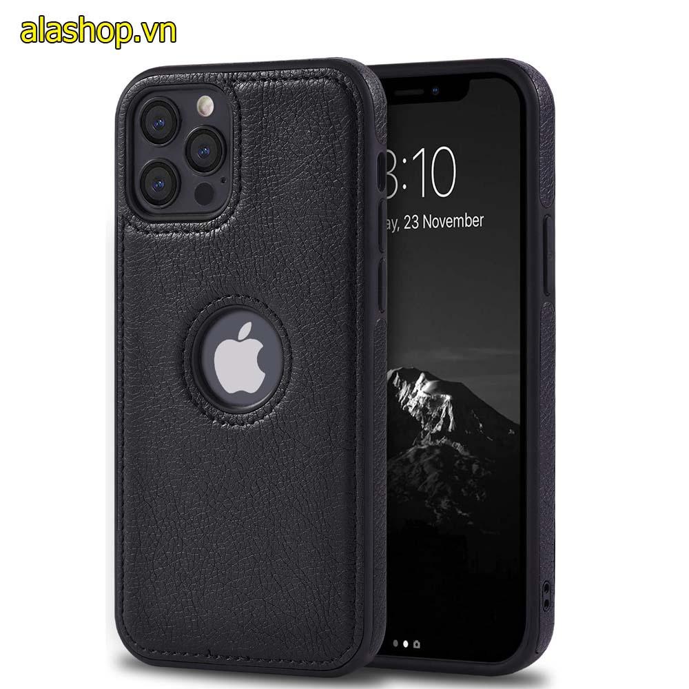 Ốp lưng da dành cho iPhone 13 pro max chống sốc hở lô gô táo