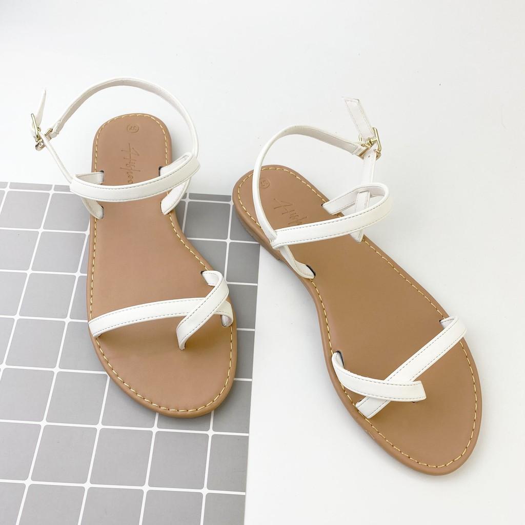 Dép sandal nữ quai dây mảnh đế bệt xỏ ngón thấp 1 cm đi biển thời trang cao cấp Hishoo S059