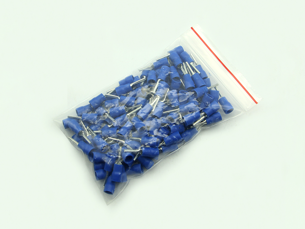Túi 100 đầu cos pin đặc tròn PTV 2-10 bọc nhựa xanh