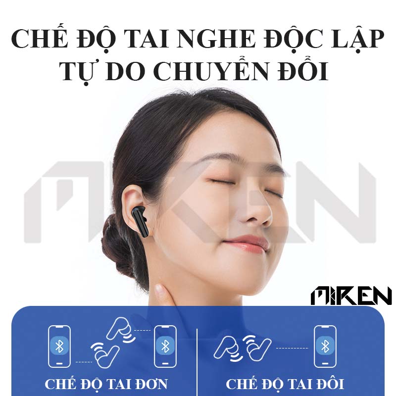 Tai Nghe Bluetooth True Wireless Không Dây TWS-CT03 Cảm Ứng - 2 Tai Nghe Độc Lập - Hộp Đèn Led Hiển Thị % Pin. Hàng Chính Hãng 