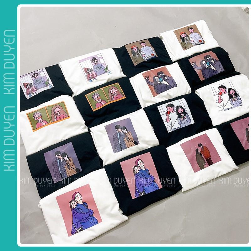 Áo Thun In Hình Couple Siêu Xinh - Áo thun tay lỡ form rộng Unisex 38-65kg Nam Nữ