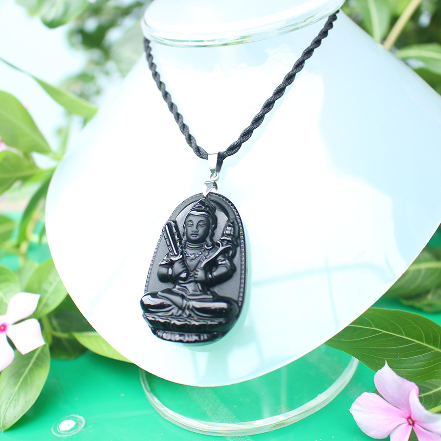 Mặt dây chuyền Phật bản mệnh tuổi Dần,  Đá Núi Lửa Obsidian, Phật Hư Không Tạng Bồ Tát,  Cỡ to,  AKO3