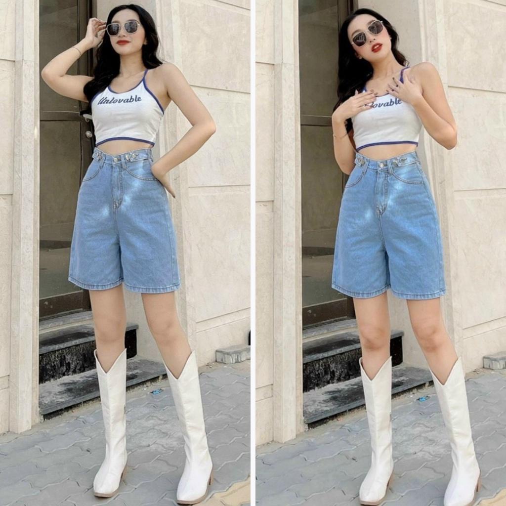 Quần Short Jean Ngố Nữ Ống Rộng 2 Back Lưng Cao Chất Bò Phong Cách Ulzzang Hàn Quốc 4 Màu - 441