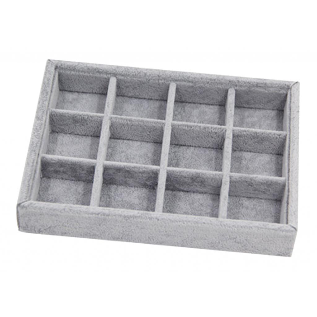 2x Velvet Bangle Display Case Tray Earring Ring Jewelry Box Organizer Grids