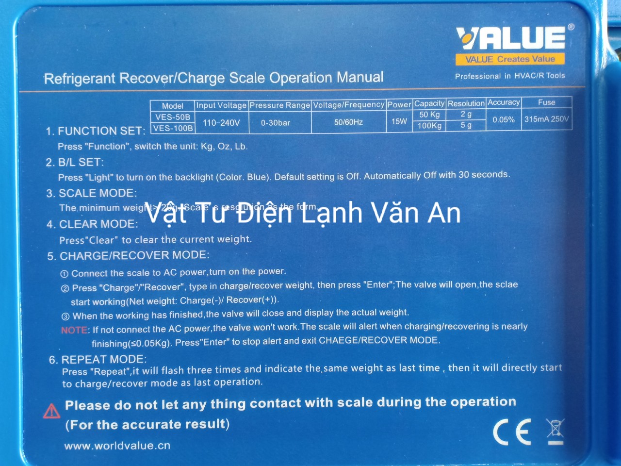 Bàn cân nạp gas tự động value-ves-50b