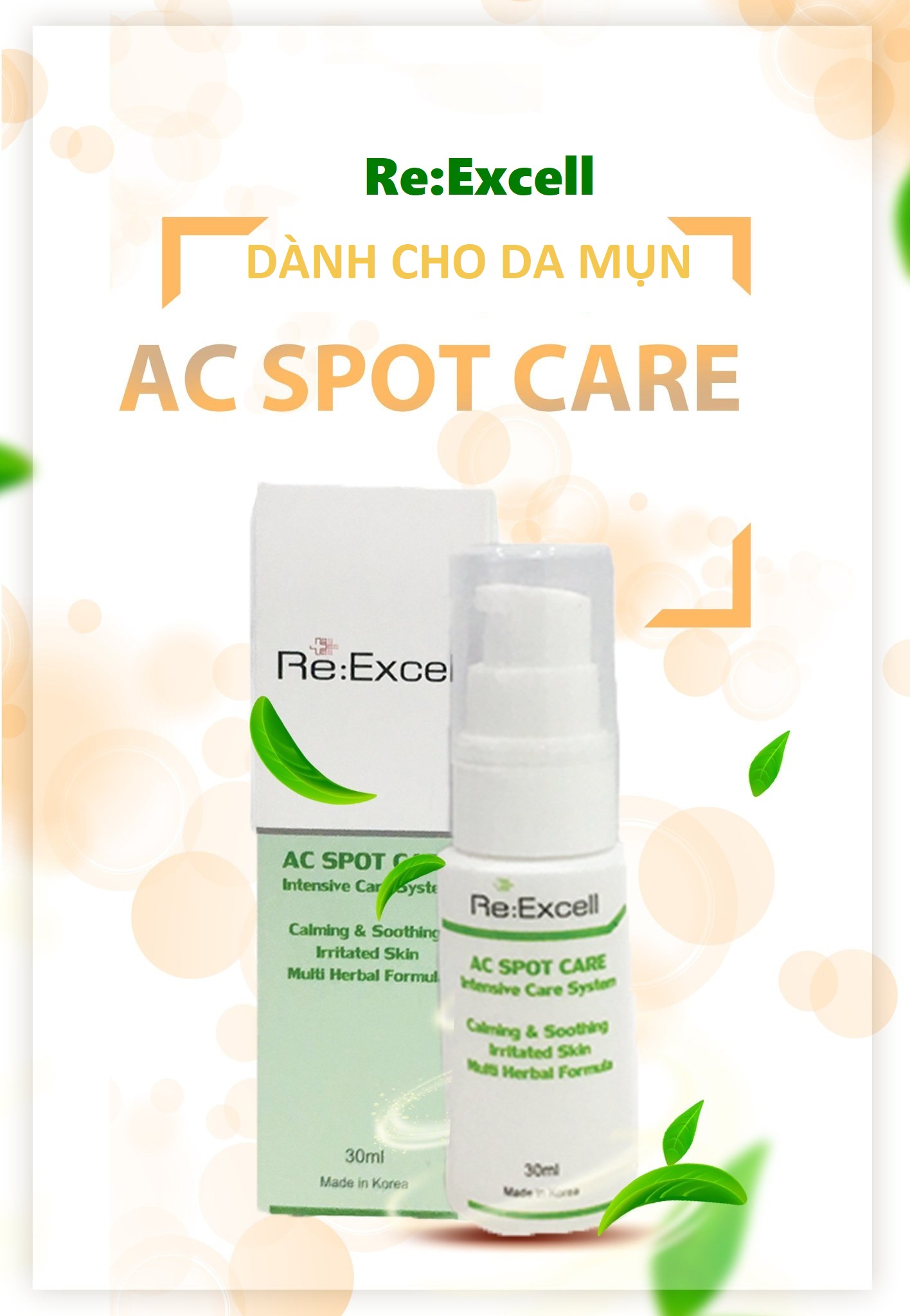 Gel hỗ trợ trị mụn Re:Excell AC Spot Care xuất xứ Hàn Quốc nhập khẩu chính ngạch và phân phối độc quyền