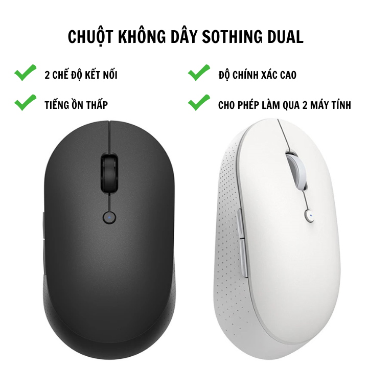 Chuột máy tính không dây Sothing Dual Dual Bluetooth 4.2 & RF 2.4GHz, Không tiếng ồn- Hàng chính hãng