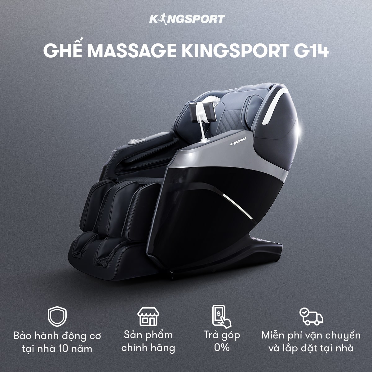 Miễn phí lắp đặt | Ghế massage KINGSPORT G14 công nghệ massage Kingtech Touch Premium, 15 chương trình massage tự động