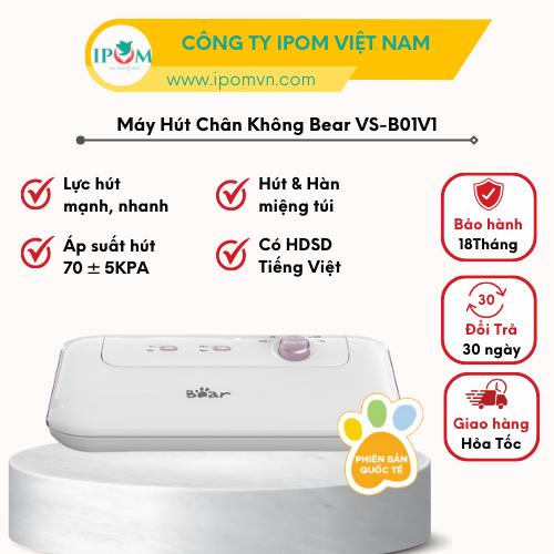 Máy Hút Chân Không Thực Phẩm Bear Hàn Miêng Túi Áp Suất Mạnh - VS-B01V1 - Hàng Chính Hãng Bảo Hành 18 Tháng