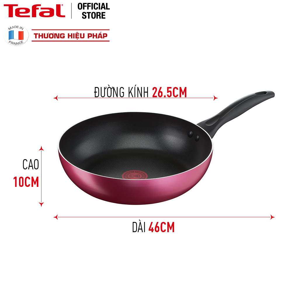 Chảo chiên Tefal Light &amp; Clean B2240596 26cm (Đỏ) - Lớp phủ Titanium - Công nghệ Thermor-spot cảnh báo nhiệt - Hàng chính hãng