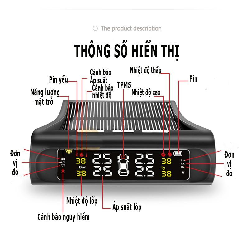 Cảm Biến Áp Suất Lốp TPMS – Cảm Biến Áp Suất Lốp Ô Tô – Pin Sạc Năng Lượng Mặt Trời – Màn Hình LCD – Tuổi Thọ Pin 5 Năm