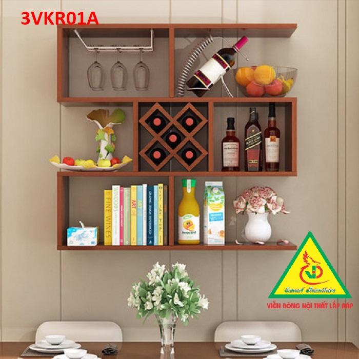 Kệ rượu treo tường trang trí bằng gỗ 3VKR01A - Nội thất lắp ráp Viễn Đông Adv