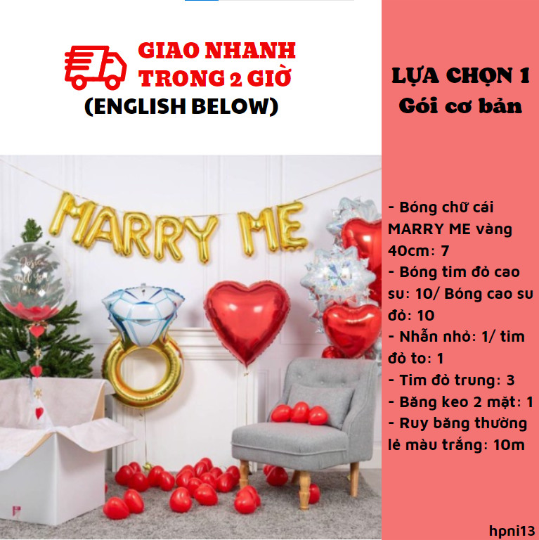 Bộ bong bóng trang trí cầu hôn proposal balloon set hpni13