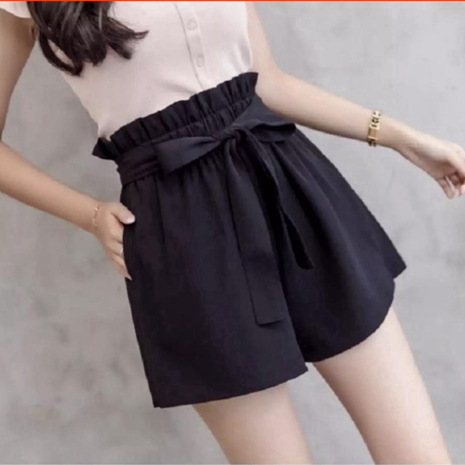 Quần SHORT LƯNG BÈO phối THẮT NƠ lưng thun co giãn chất liệu kate xinh xắn
