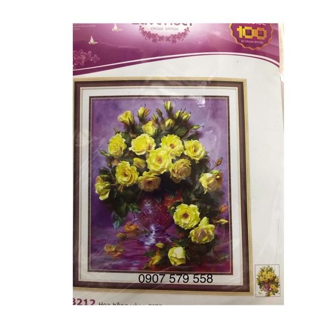 Tranh thêu chữ thập hoa hồng Lv3212 kt 43x51 cm