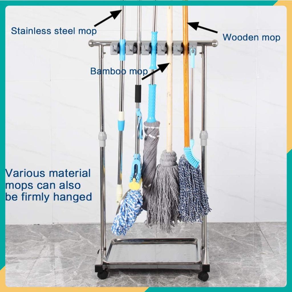 Giá Treo Cây Lau Nhà Để Ráo Nước Inox Cao Cấp Cleaner có bánh xe di chuyển  ️ FREESHIP ️