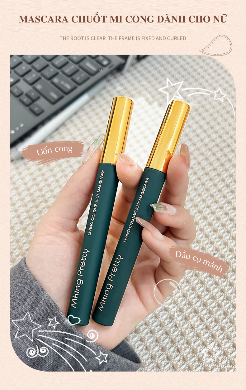 Dụng cụ chuốt mi cong dành cho nữ Boorui - Mascara chải mi cong dày tự nhiên, đầu cọ mảnh dài không lem không thấm nước, mồ hôi dụng cụ trang điểm chuyên nghiệp cho chị em - hàng chính hãng