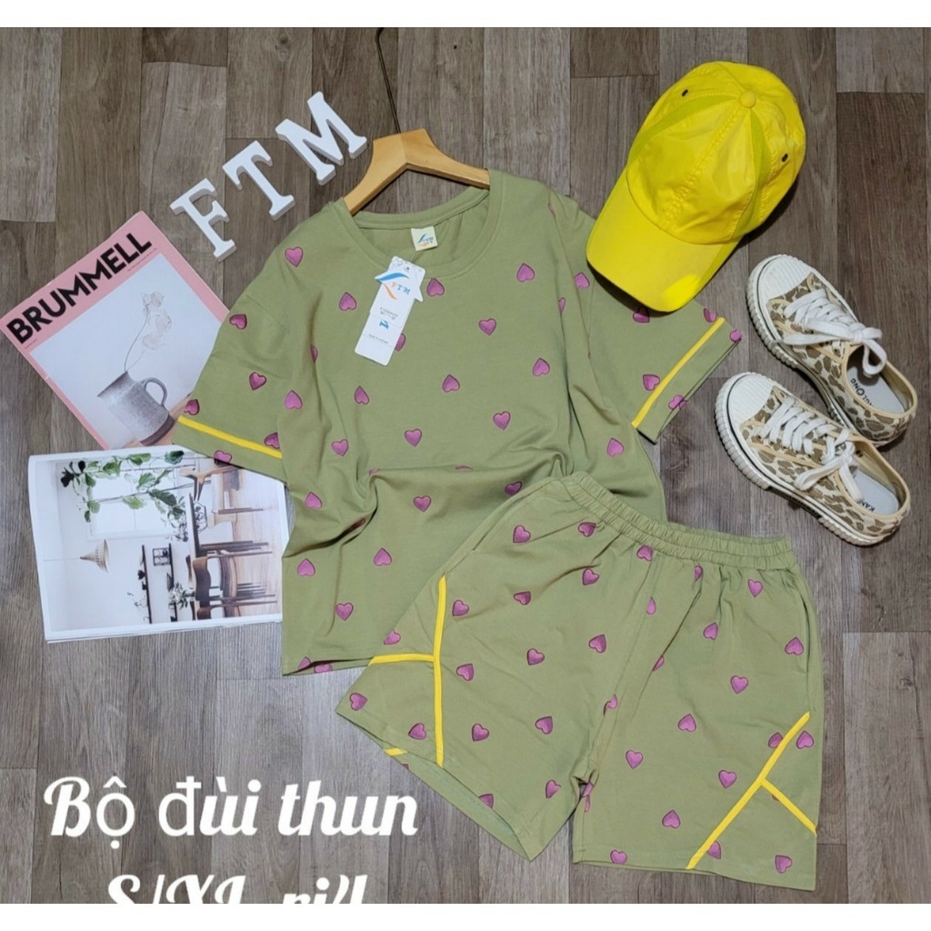 Đồ bộ bé gái, Bộ quần áo mùa hè cho bé gái hình trái tim phong cách từ 40-60kg chất cotton mềm mịn mát