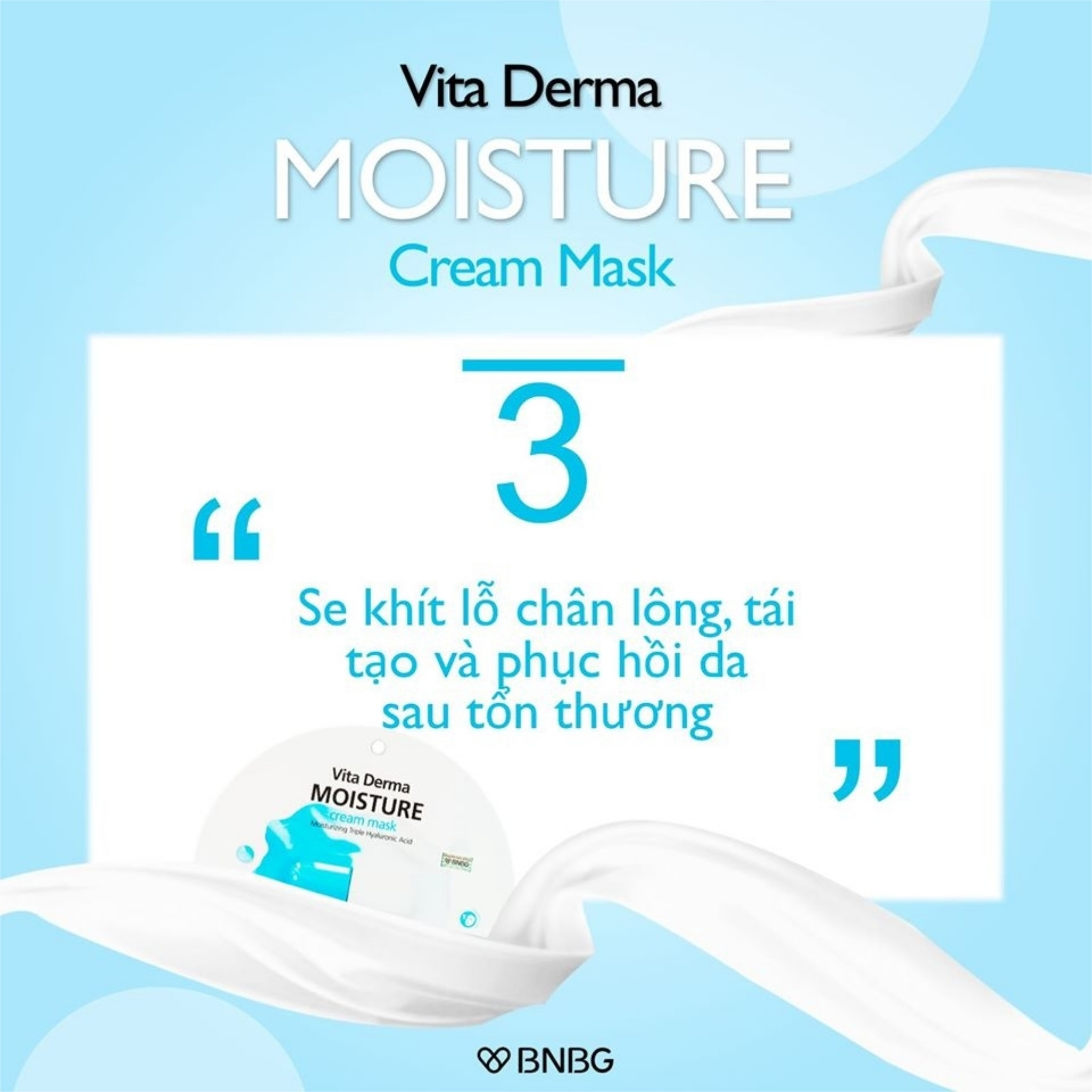 Combo 10 miếng mặt nạ cấp ẩm chuyên sâu đa tầng BNBG Vita Derma Moisture Cream Mask 28ml/ gói số lượng 10 gói tặng 1 lưới tạo bọt rửa mặt