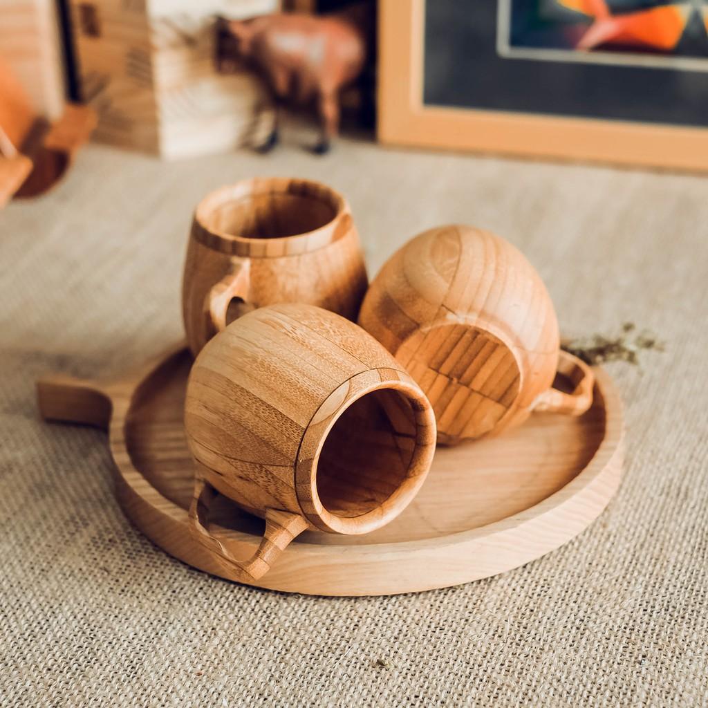 Ly tre có quai - Ly ép tiện bằng gỗ tre cao cấp- Bamboo cup
