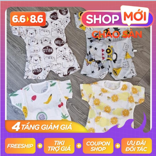 Combo 4 bộ quần áo cọc tay cotton giấy thông hơi cho bé trai bé gái