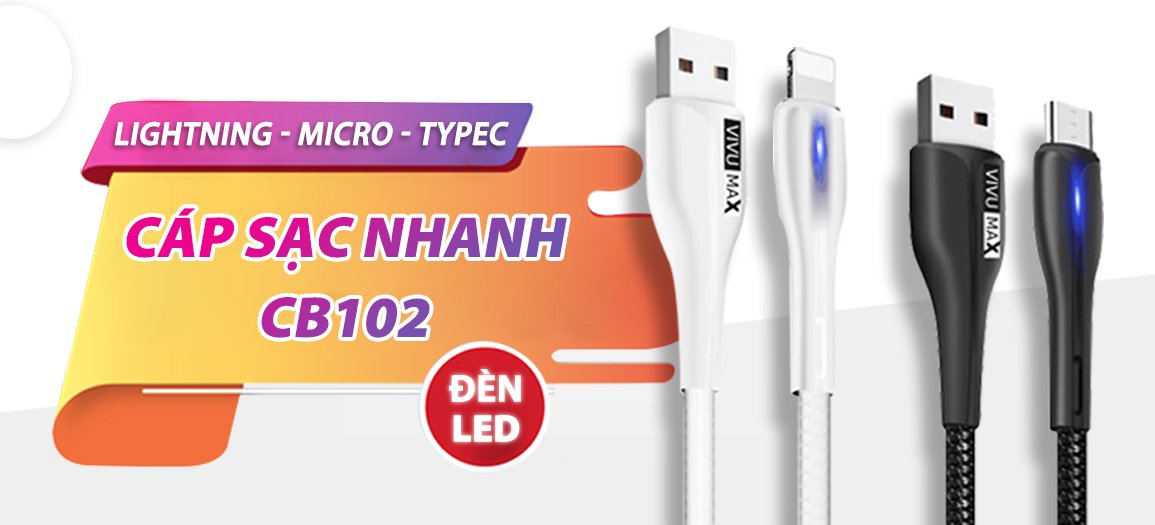 Cáp sạc nhanh và truyền dữ liệu VivuMax M102 đầu sạc đầu sạc Micro USB, tương thích hầu hết các sản phẩm có cổng Micro USB (Android  Samsung/Oppo/Xiaomi/Vsmart/Realme…) - Có đèn LED báo tín hiệu, 1m, Dây PVC cao cấp chống cháy – Hàng Chính Hãng