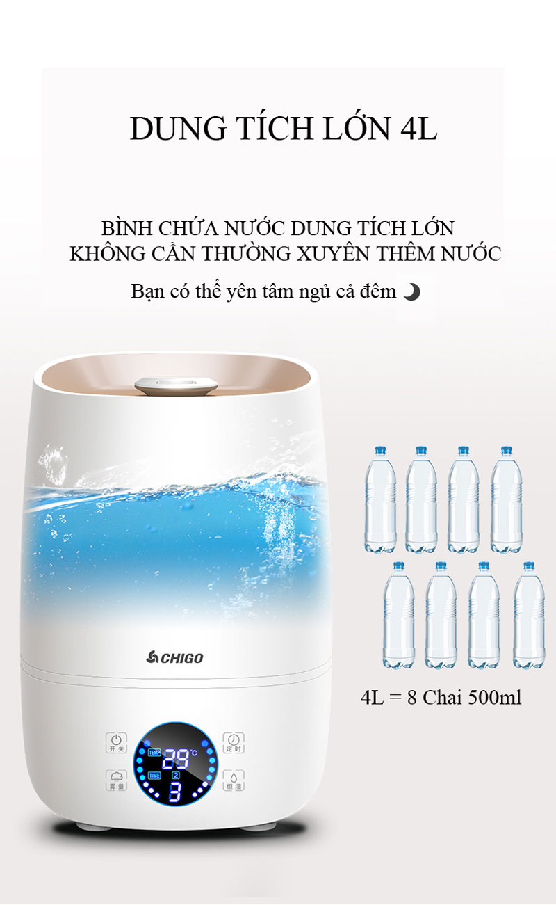 Máy Phun Sương Tạo Độ Ẩm Thông Minh, Máy Khuếch Tán Tinh Dầu Cao Cấp CTFAST CHIGO-512, Giữ Ẩm Da, Tạo Độ Ẩm Phù Hợp Với 3 Chế Độ,Tự Động Ngắt Khi Đủ Độ Ẩm, Báo Động Thiếu Nước Dung Tích Lớn 4L, Màn Hình Hiển Thị HD Sang Trọng - Hàng Chính Hãng