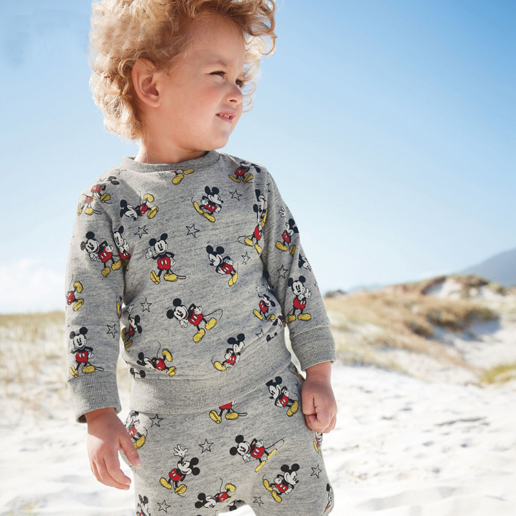 Bộ đồ thun cotton dài tay cho bé trai chuộc Mickey ghi xám cực đẹp 2-7T