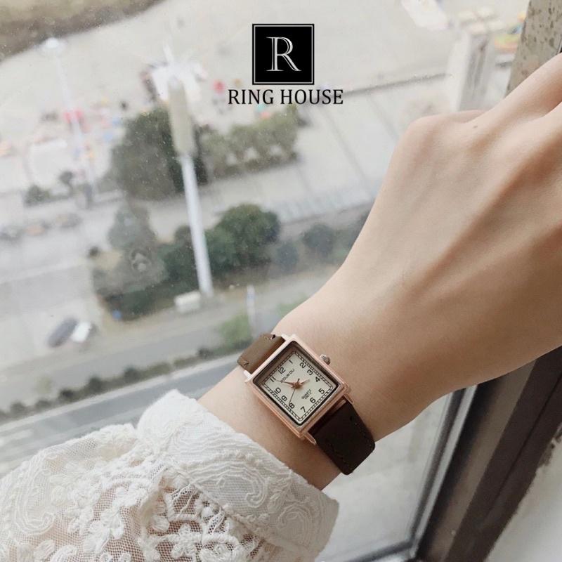 Đồng Hồ Nữ Doukou Ulzzang Mặt Vuông Nhỏ Dây Da Nhiều Màu Cao Cấp Đẹp Rẻ Ring House