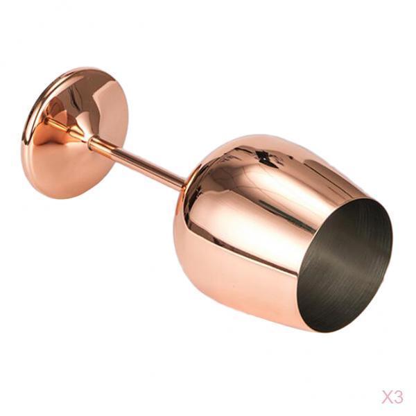 3Pcs Stainless Steel Wine Glasses Red Wine Goblets Champagne Bar Rose Gold