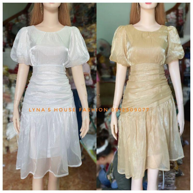 Đầm Nữ Váy Tay Phồng Tiểu Thư Cổ Tròn Eo Nhún Xếp Ly Đuôi Cá Dự Tiệc Cưới, Dạo Phố Thời Trang Nữ LH125