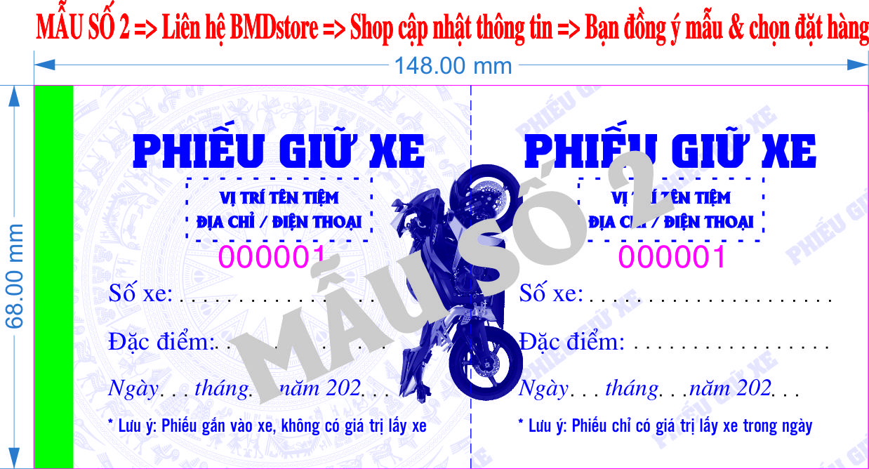 Phiếu giữ xe mẫu chuẩn in sẵn-Block 50 quyển