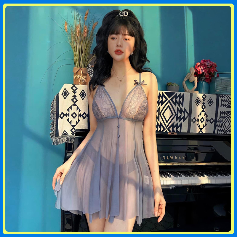Váy ngủ hai dây xuyên thấu chéo lưng sexy P24 - Đầm ngủ chéo lưng gợi cảm - Đồ ngủ sexy quyến rũ