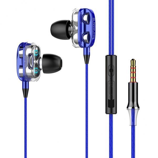 Speaker 1.2M Wired 3.5MM Earphone  HiFi Stereo Headset Blue