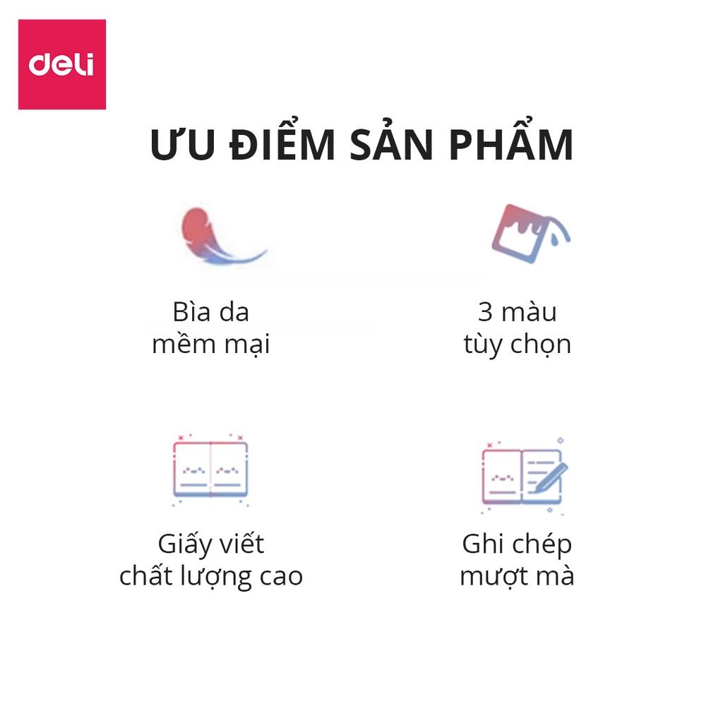 Sổ tay ghi chép A5 Kẻ Ngang Bìa Da Cao Cấp Deli - 300 trang, 80/100gsm, Chống Nước, Làm Quà Tặng Sang Trọng