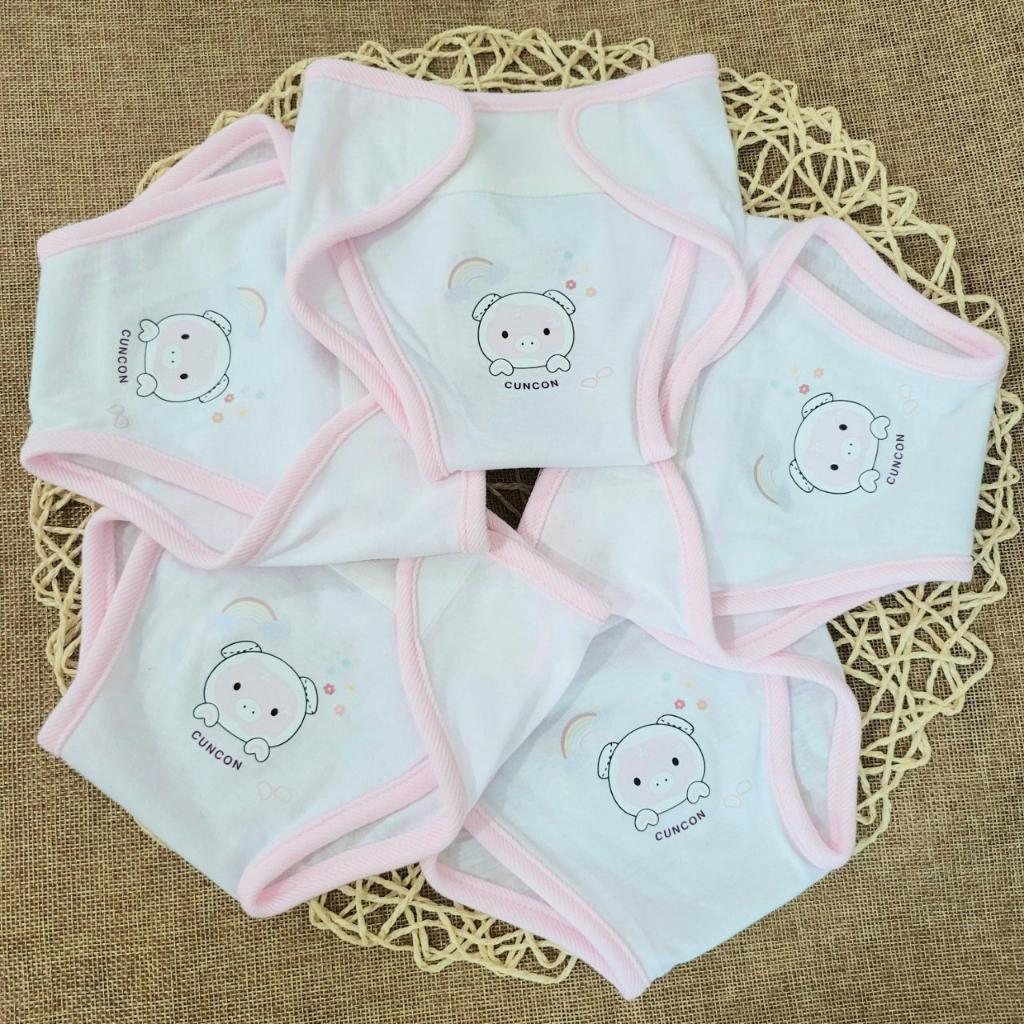 (3-8kg) Set 5 Tả Vải Dán Trắng In Viền Màu Cho Bé - Hiệu Cún Con - Trắng