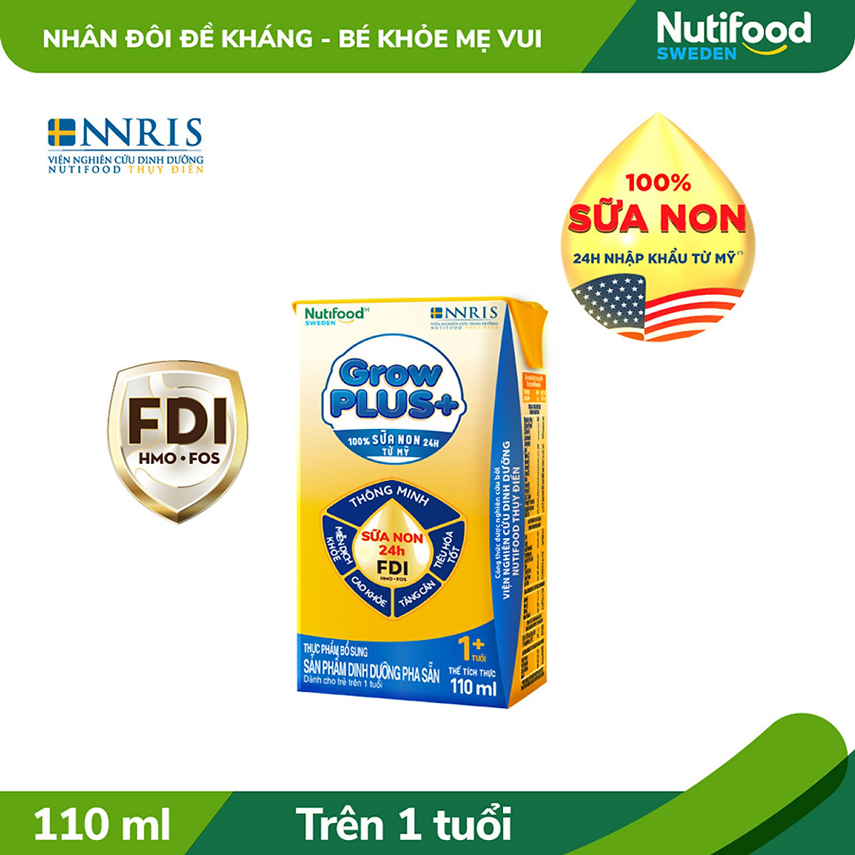 Thùng 48 hộp Sữa bột pha sẵn GrowPLUS+ Vàng - Sữa non tăng đề kháng