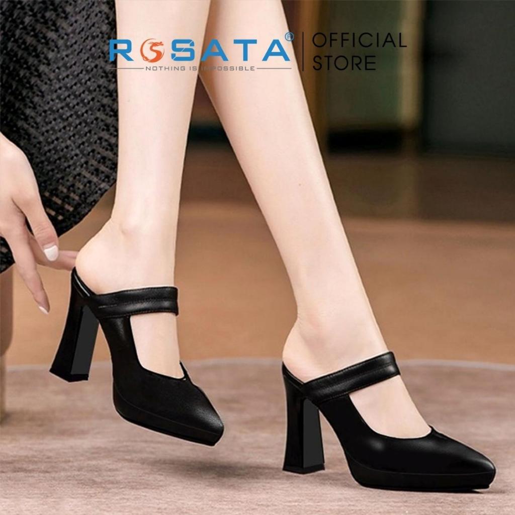 Giày cao gót nữ ROSATA RO466 mũi nhọn xỏ chân quai ngang gót vuông cao 8cm xuất xứ Việt Nam - ĐEN