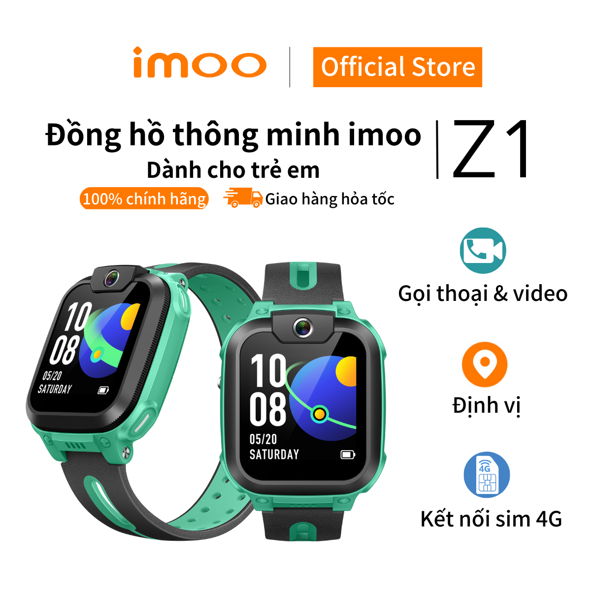 Đồng Hồ Điện Thoại Thông Minh Cho Trẻ Em imoo Z1 Màu Xanh Ngọc - Gọi video | Định vị | Nhắn tin - Hàng Chính Hãng