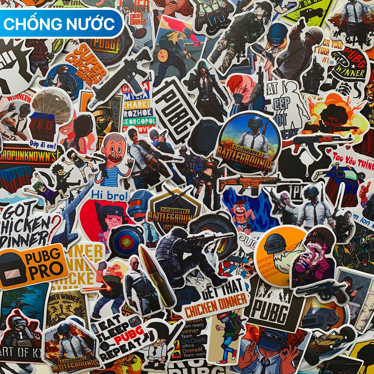 Sticker PubG - Player Unknown's Battlegrounds Mobile - Chất Liệu PVC Chất Lượng Cao Chống Nước - Kích Thước 4-8cm