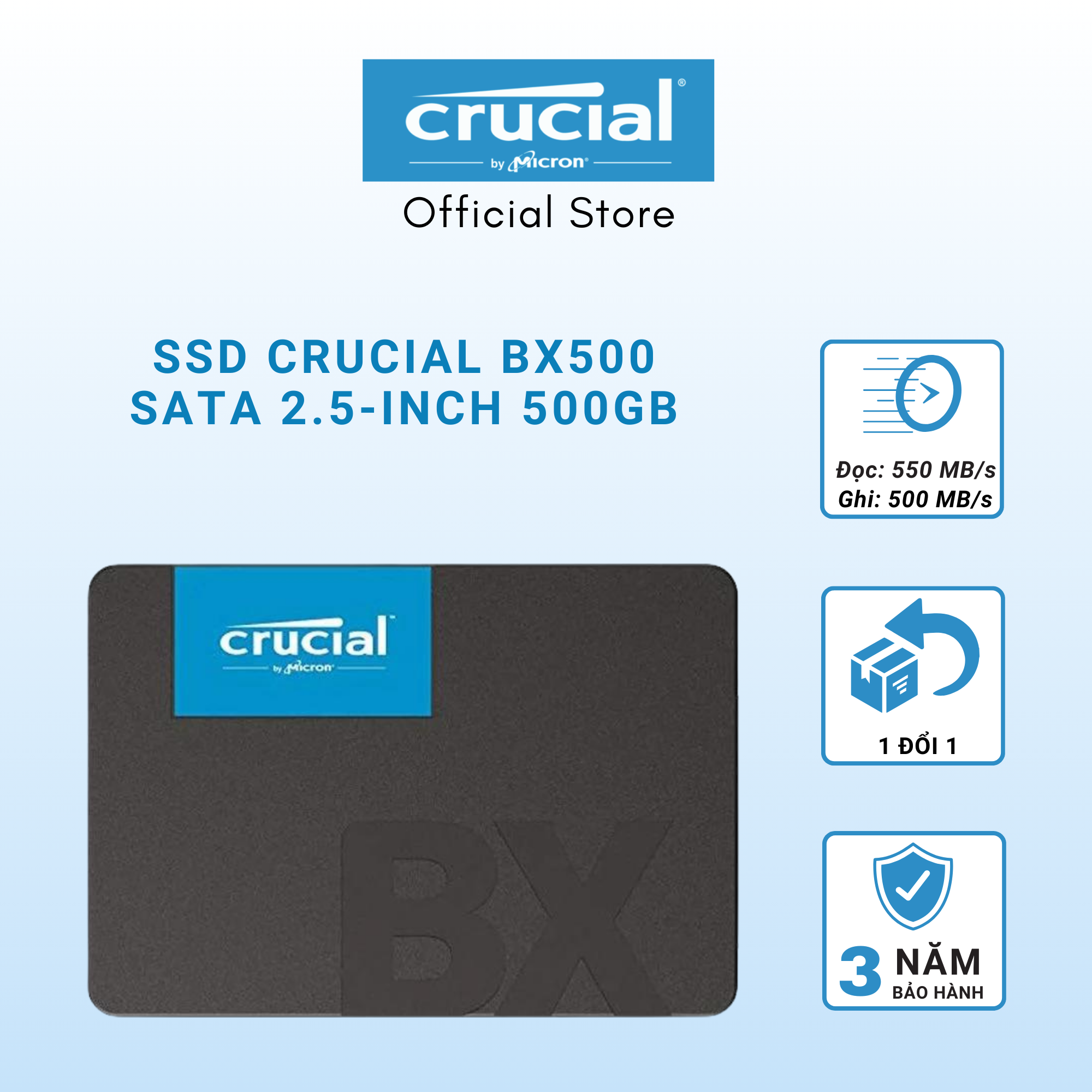 Ổ cứng SSD Crucial BX500 3D NAND 2.5-Inch SATA III 500GB - CT500BX500SSD1 - HÀNG CHÍNH HÃNG