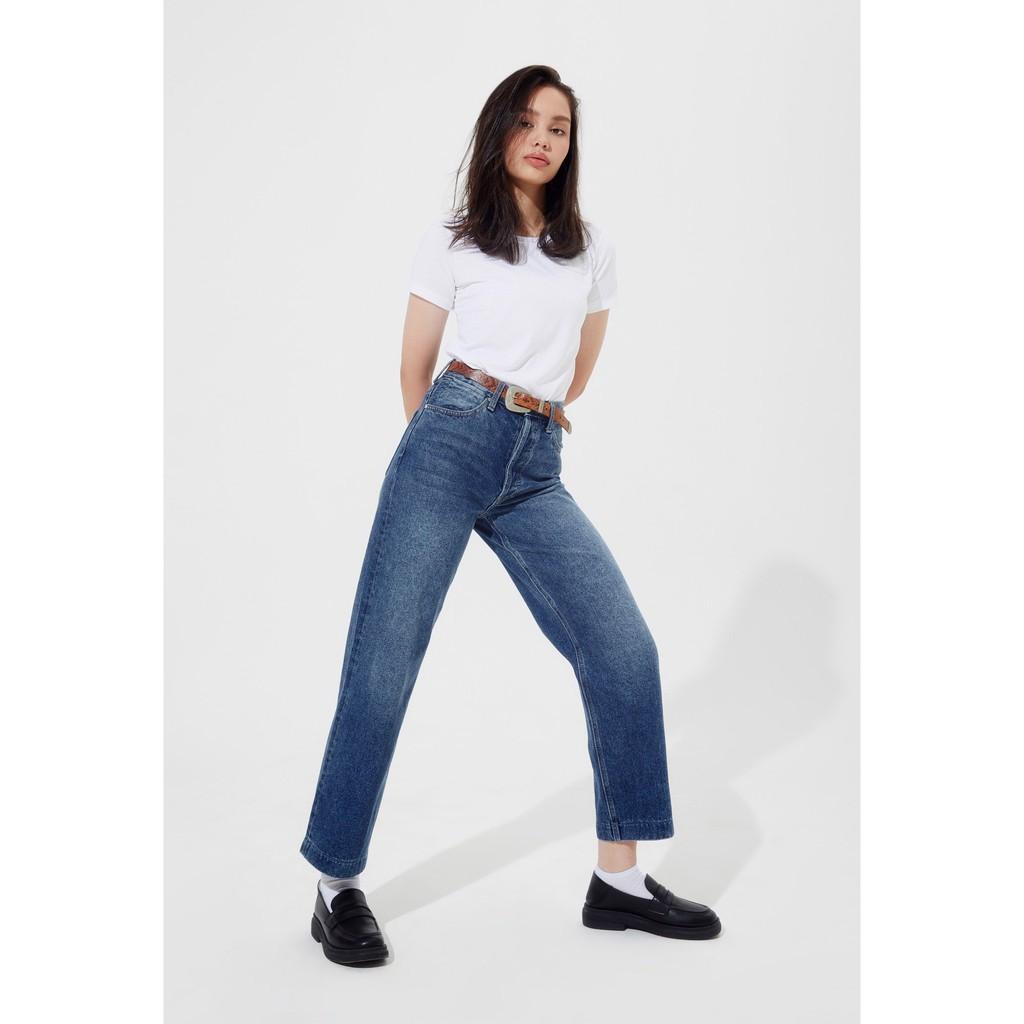 TheBlueTshirt - Quần Jeans Lưng Cao Nữ Ống Rộng Màu Đậm - The Original Dad’s Jeans Dark Blue Wash