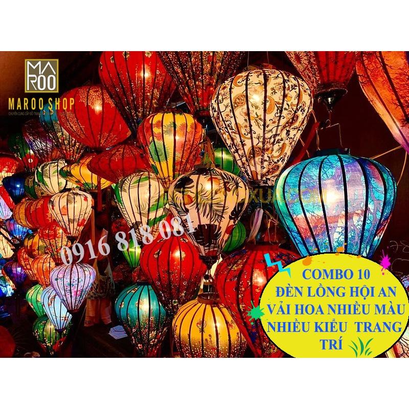 COMBO 10 đèn lồng Hội An vải họa tiết đủ màu chuyên dùng để trang trí