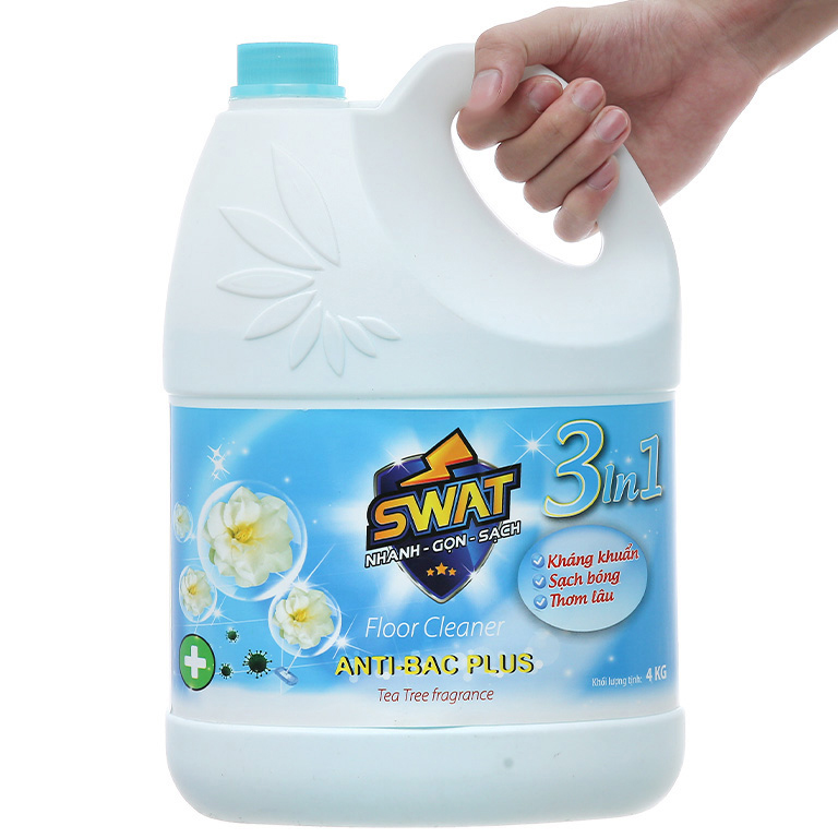 Nước Lau Sàn SWAT Hương Anti-Bac Plus Diệt Khuẩn Can 4Kg, Công Thức 3X Tiên Tiến